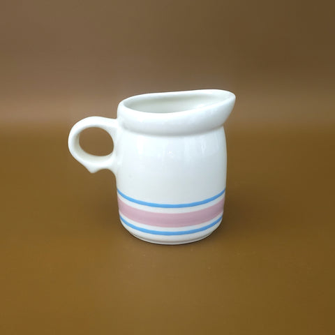 McCoy Creamer Pitcher Pink and Blue Bands Stone Craft USA