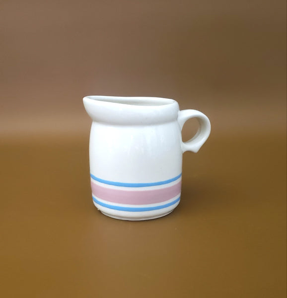 McCoy Creamer Pitcher Pink and Blue Bands Stone Craft USA