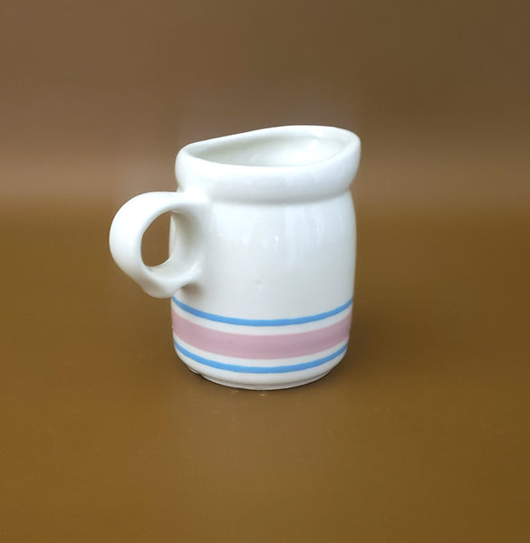 McCoy Creamer Pitcher Pink and Blue Bands Stone Craft USA