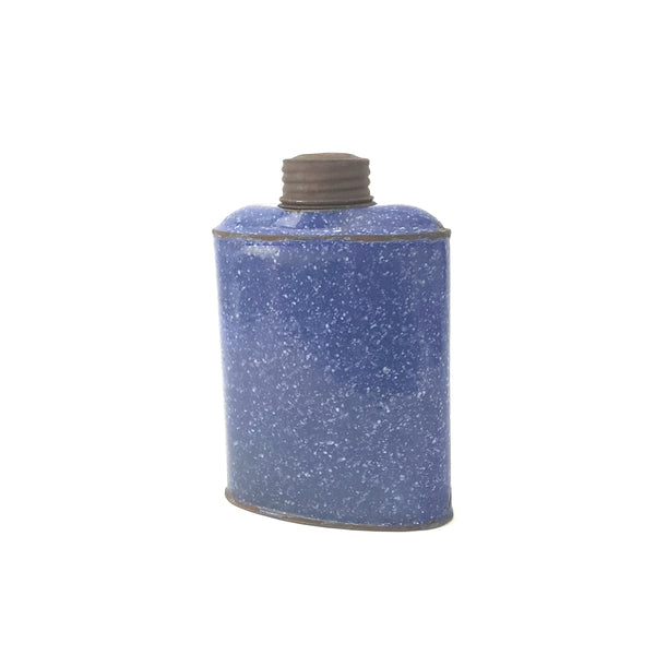 Unique Antique Enameled Flask Blue with White Speckled with Original Lid