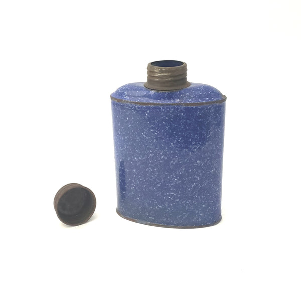 Unique Antique Enameled Flask Blue with White Speckled with Original Lid