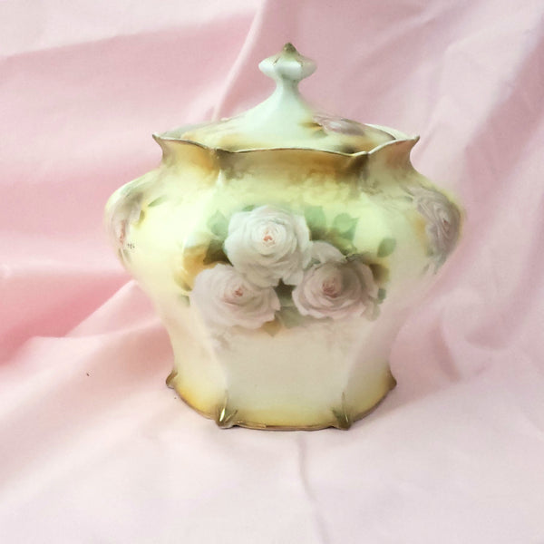 Antique RS Prussia Lidded Biscuit Jar with Roses