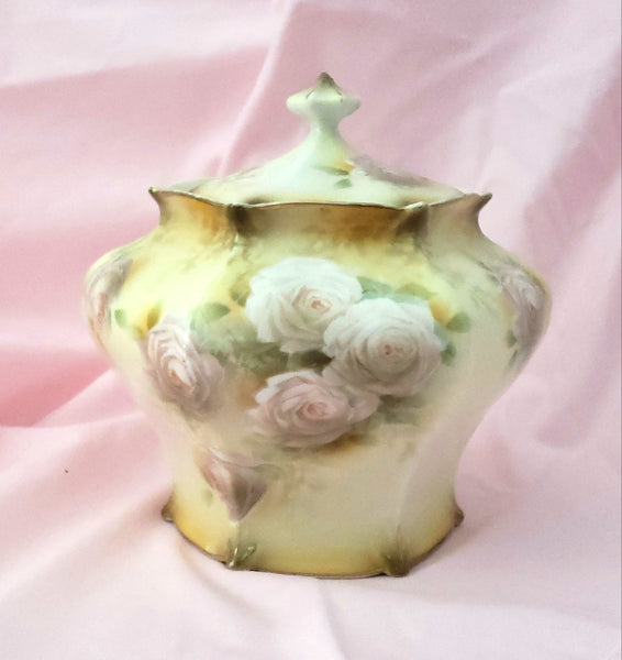 Antique RS Prussia Lidded Biscuit Jar with Roses