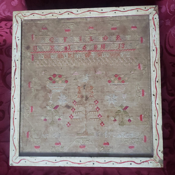 Antique 19th Century Framed Child's Embroidered Alphabet Sampler c. 1839