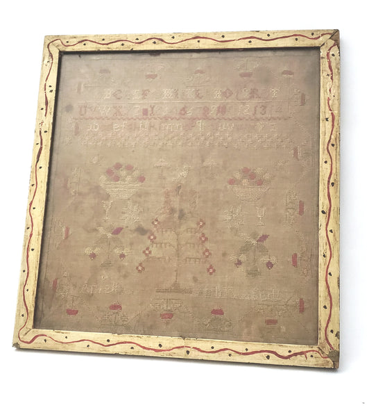 Antique 19th Century Framed Child's Embroidered Alphabet Sampler c. 1839