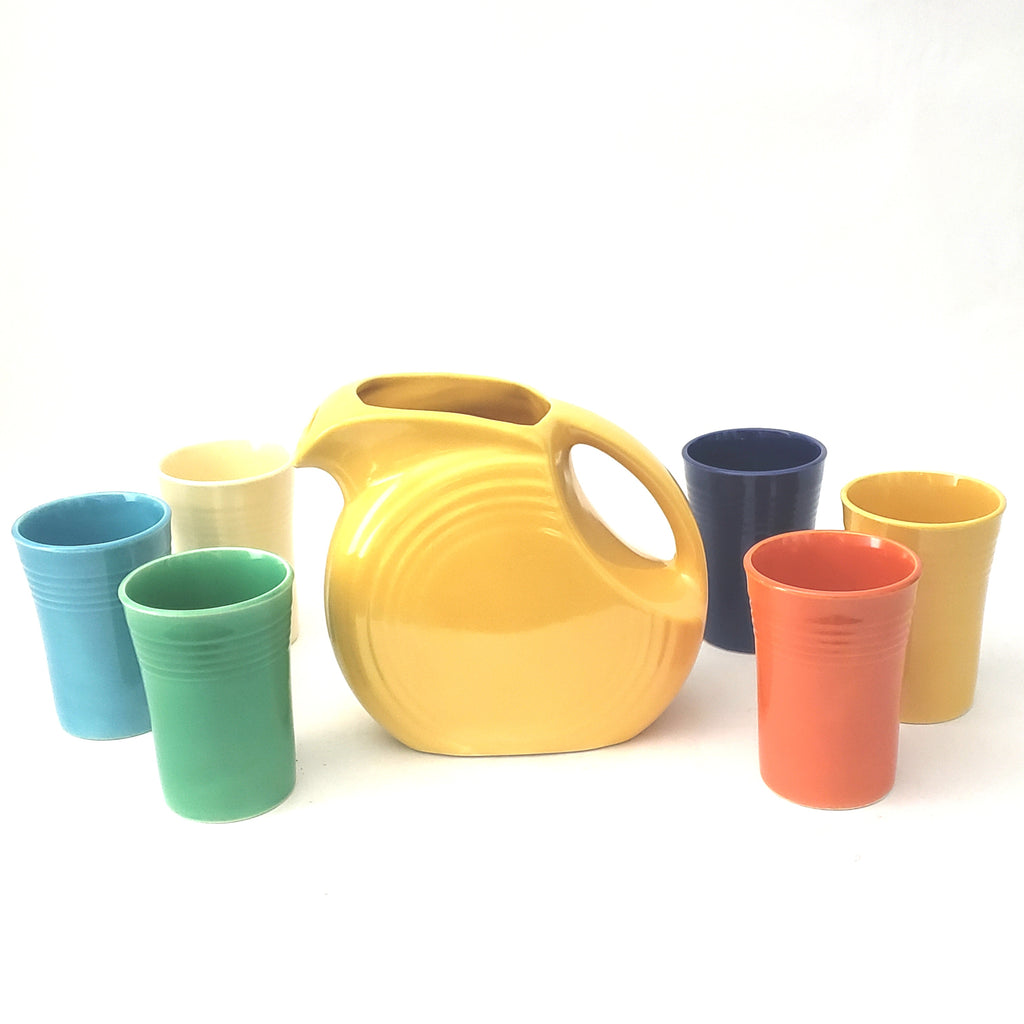 Vintage Fiesta Juice Set Yellow Disc Pitcher Tumblers Pc Set