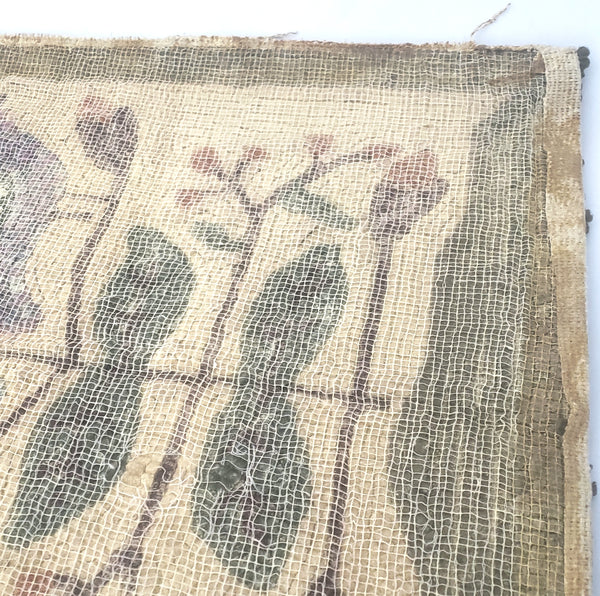 Folk Art Hooked Rug Single Flower Leaves Two Distelfink Birds Americana Textile