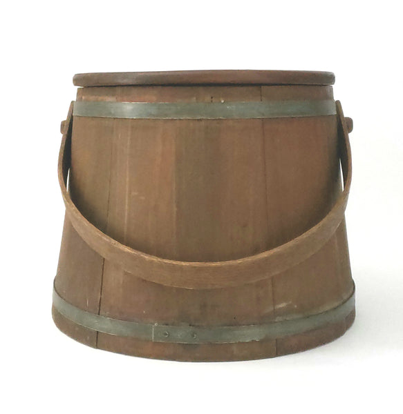Vintage Wooden Firkin Sugar Bucket with Lid and Bail Handle