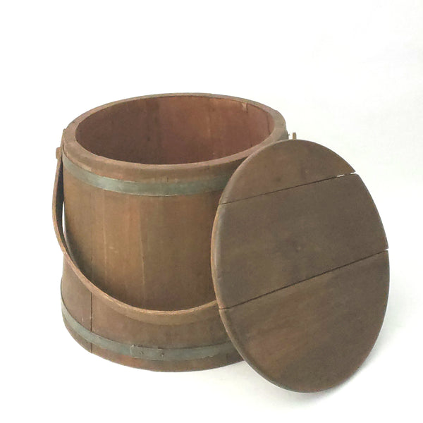 Vintage Wooden Firkin Sugar Bucket with Lid 10 inch