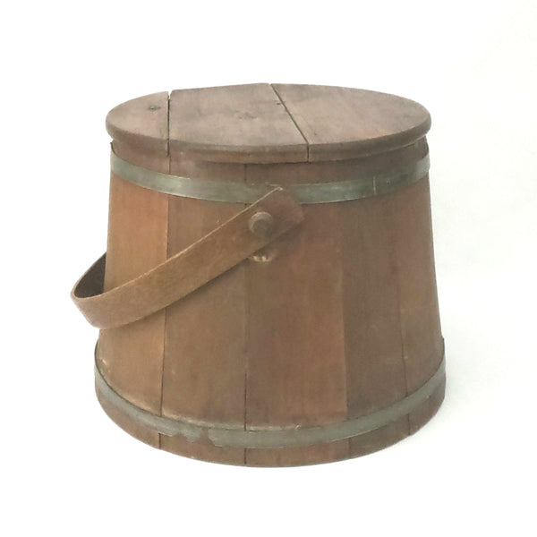 Vintage Wooden Firkin Sugar Bucket with Lid and Bail Handle