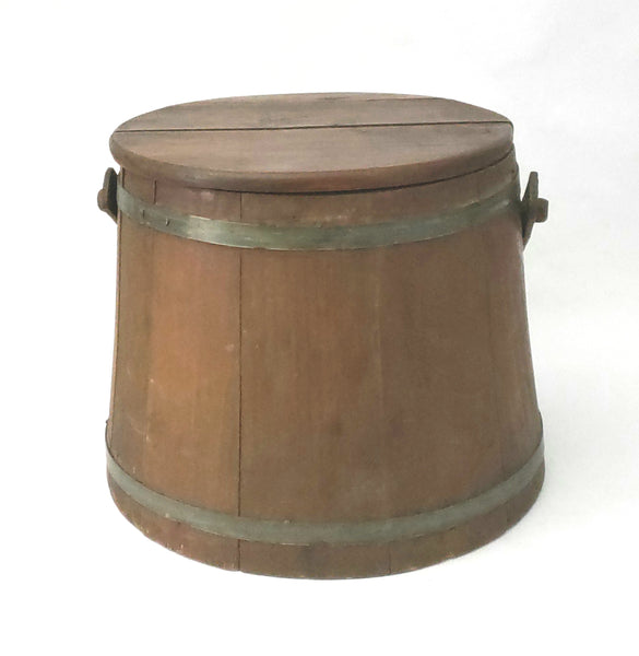 Vintage Wooden Firkin Sugar Bucket with Lid 10 inch