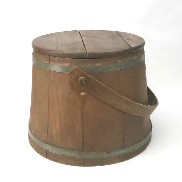 Vintage Wooden Firkin Sugar Bucket with Lid 10 inch