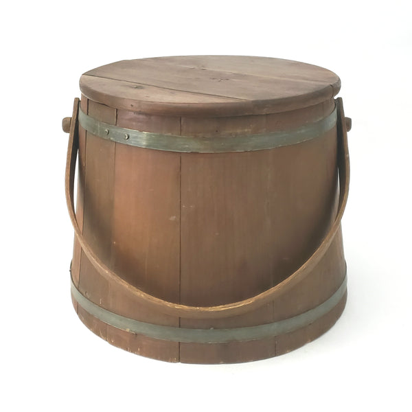 Vintage Wooden Firkin Sugar Bucket with Lid 10 inch