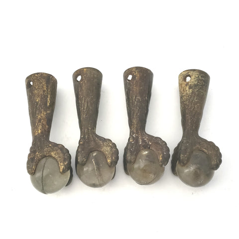 Antique Iron Claw and Glass Ball Foot Terminals Set of 4 Architectural Salvage