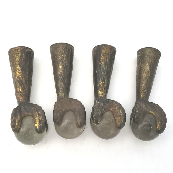 Antique Iron Claw and Glass Ball Foot Terminals Set of 4