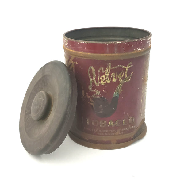 Antique Velvet Tobacco Can with Early Smoke Logo by Liggett & Myers