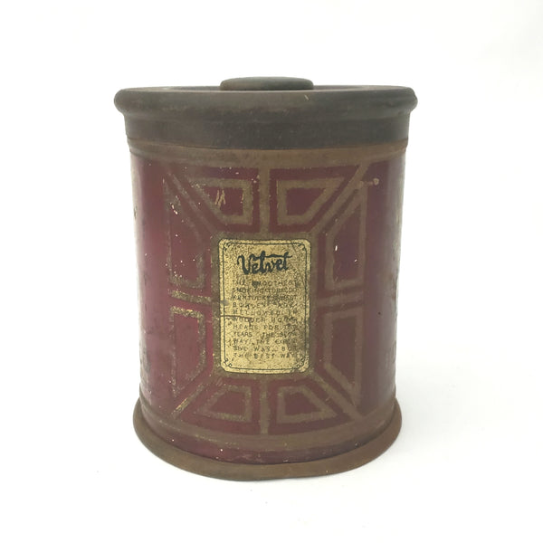 Antique Velvet Tobacco Can with Early Smoke Logo by Liggett & Myers