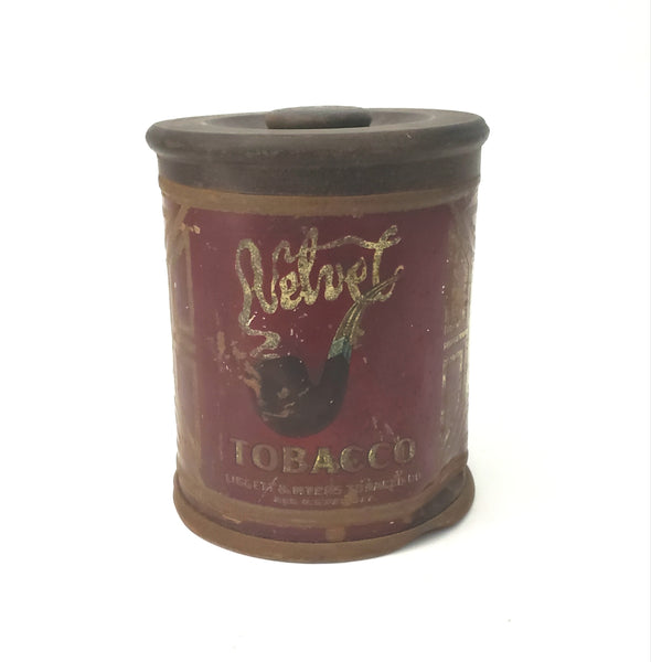Antique Velvet Tobacco Can with Early Smoke Logo by Liggett & Myers
