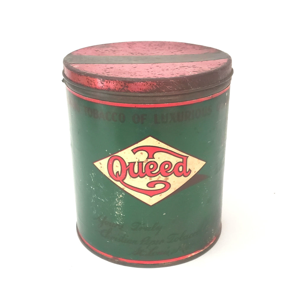 Early Vintage QUEED Tobacco Advertising Tin Original Tax Label Green & Red Advertising