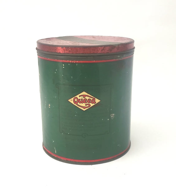 Vintage QUEED Tobacco Advertising Tin Original Tax Label Green & Red Advertising