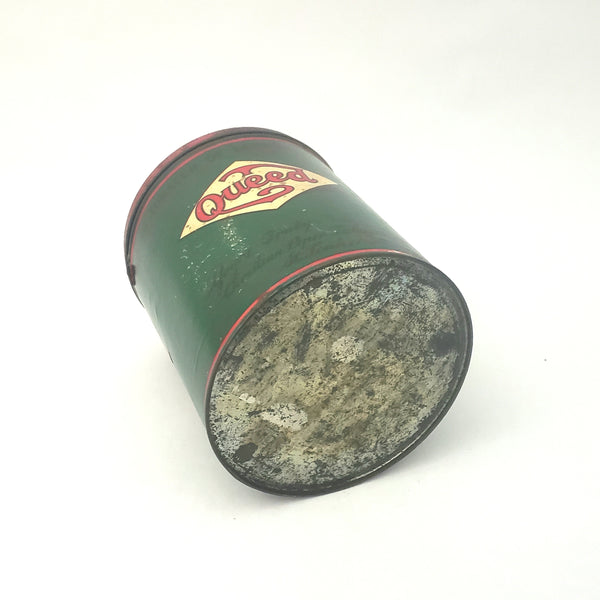 Vintage QUEED Tobacco Advertising Tin Original Tax Label Green & Red Advertising