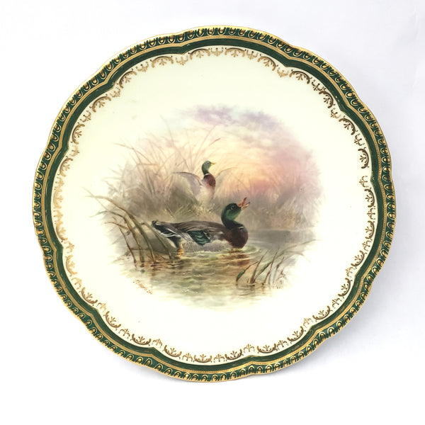 Antique Hand-Painted Cauldon Porcelain Plate Mallard Ducks England for Tiffany Signed