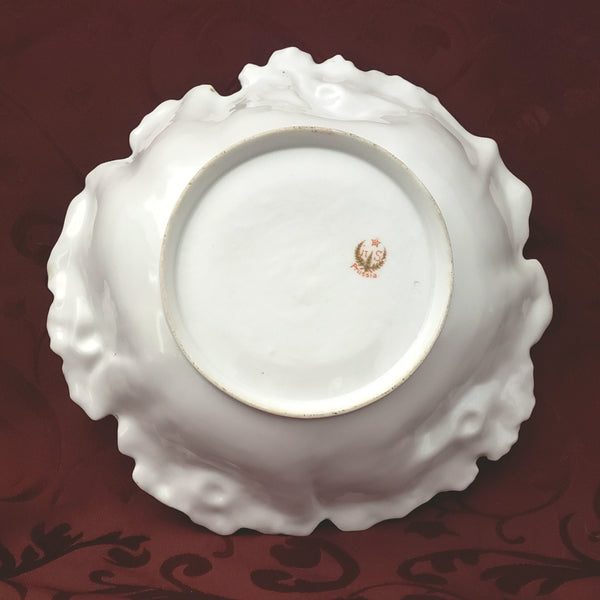 RS Prussia Porcelain Serving Bowl Roses Gold Gilt Raised Floral - Germany