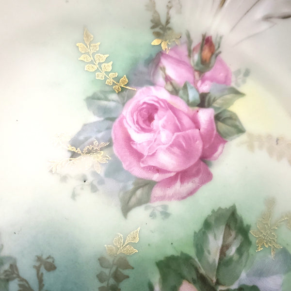 RS Prussia Porcelain Serving Bowl Roses Gold Gilt Raised Floral - Germany