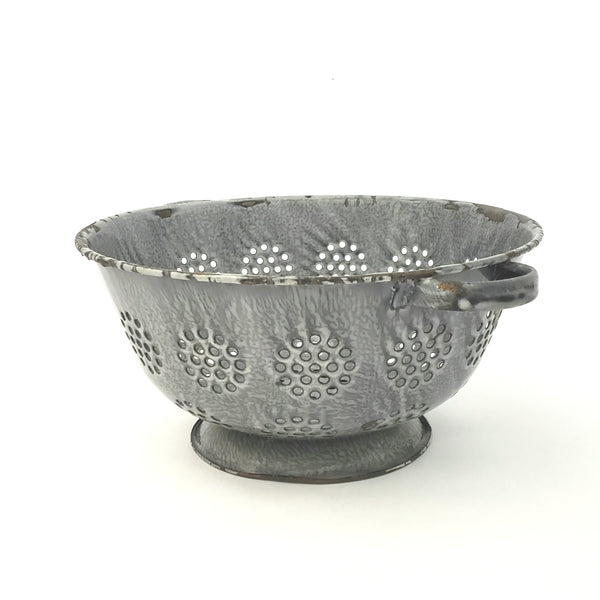 Antique Gray Graniteware Kitchen Colander Strainer Double Handled Enam ...