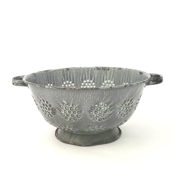 Antique Gray Graniteware Kitchen Colander Strainer Double Handled Enam ...