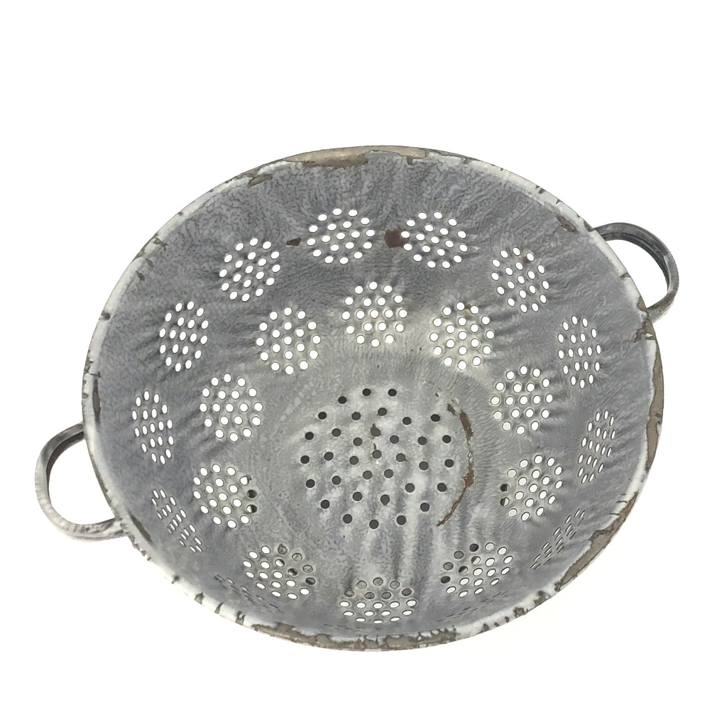 Antique Gray Graniteware Kitchen Colander Strainer Double Handled Enam ...