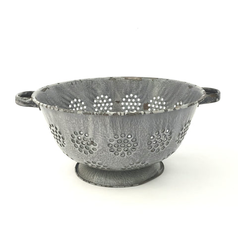 Antique Gray Graniteware Kitchen Colander Strainer Double Handled Enamelware