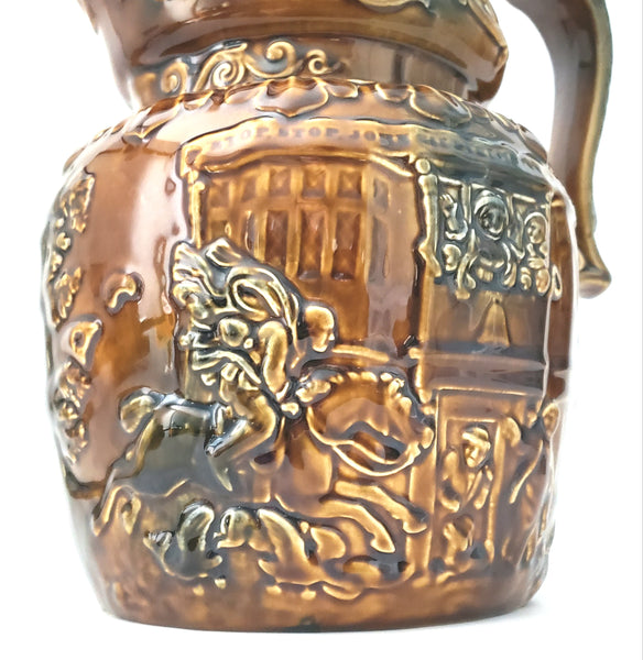 Antique English Pottery Pitcher Horse Riding Scene Horse Thumb Rest by Arthur Wood