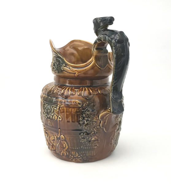 Antique English Pottery Pitcher Horse Riding Scene Horse Thumb Rest by Arthur Wood