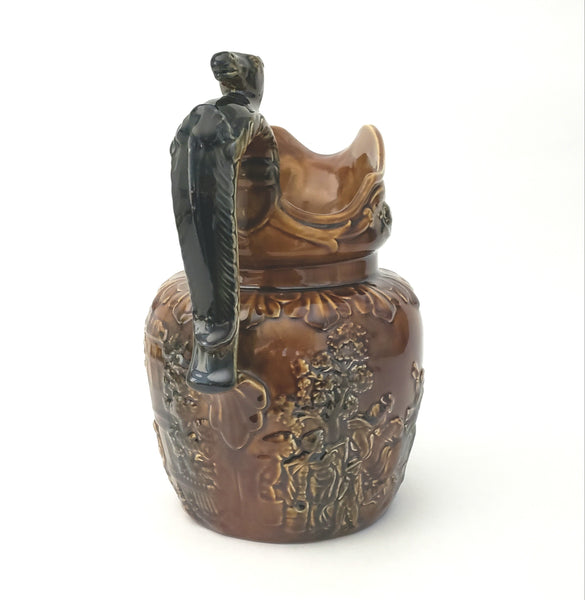 Antique English Pottery Pitcher Horse Riding Scene Horse Thumb Rest by Arthur Wood