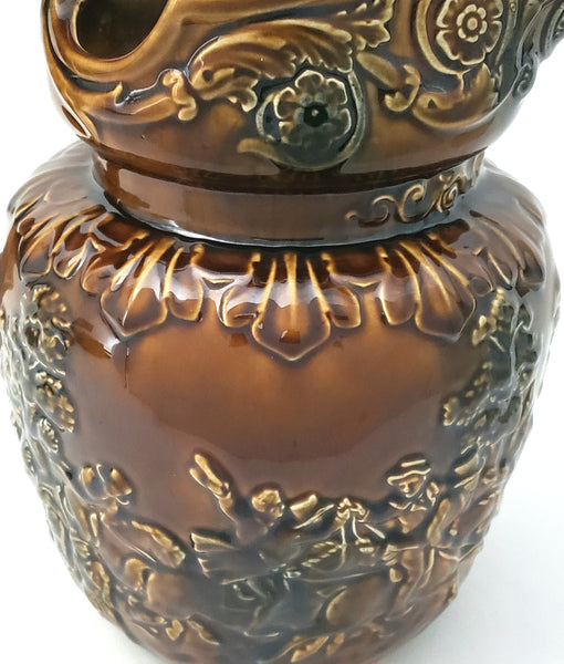 Antique English Pottery Pitcher Horse Riding Scene Horse Thumb Rest by Arthur Wood