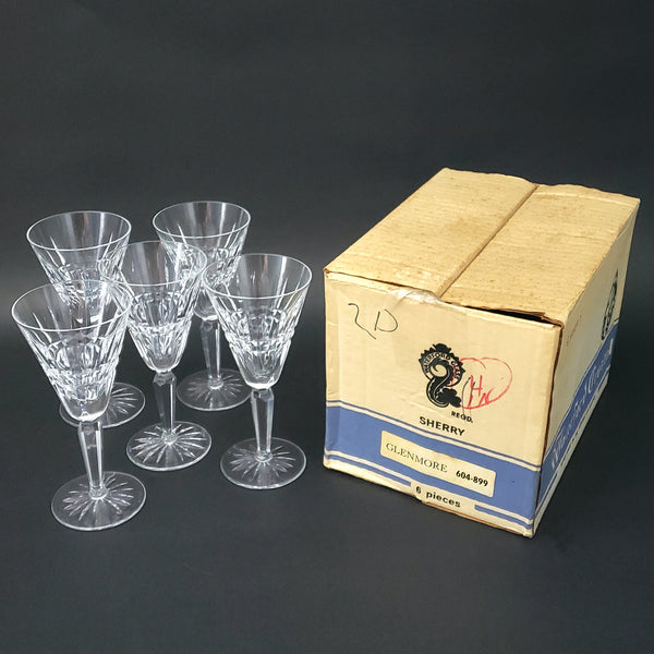 Waterford Crystal "Glenmore" Pattern Sherry Wine Glass Set of 5 in Original Box