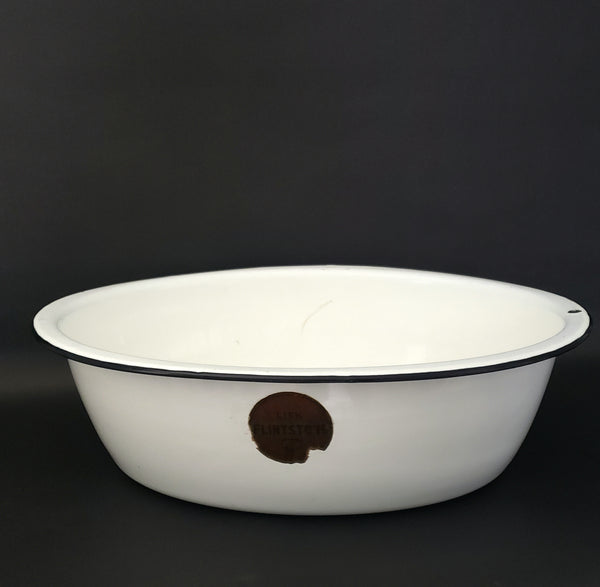 Large White Oval Porcelain Enameled Basin LISK FLINTSTONE New York Original Label