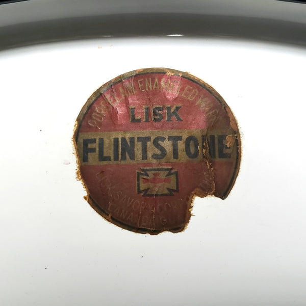 Large Vintage White Oval Enamel Basin LISK FLINTSTONE New York Original Label