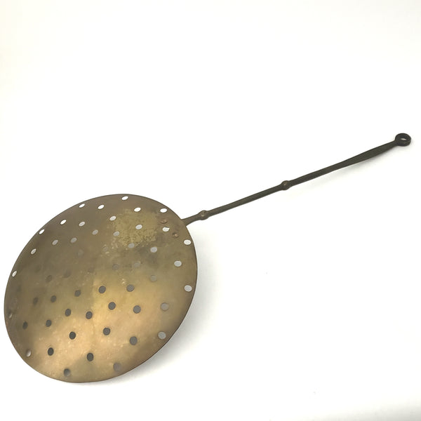 Vintage Brass Long Handled Skimmer 20" Long Kitchen or Hearth Wall Accent