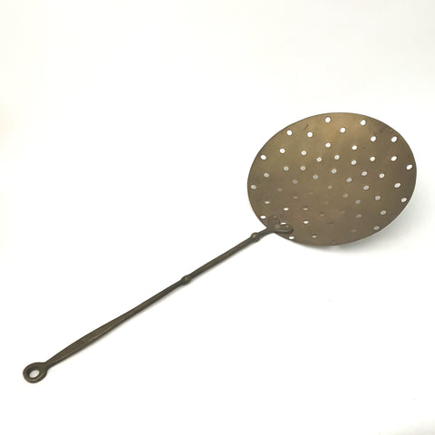 Vintage Brass Long Handled Skimmer 20" Long Kitchen or Hearth Wall Accent