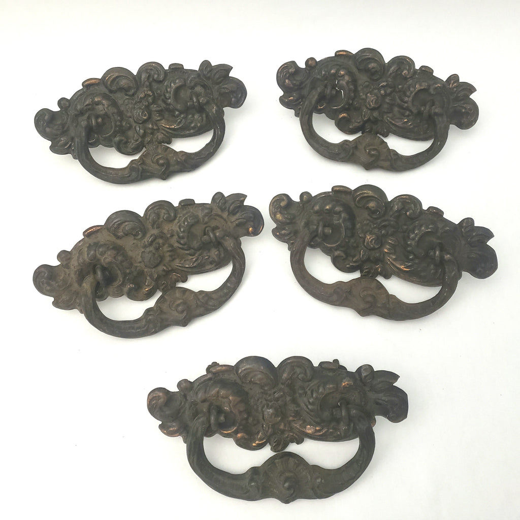 Antique Drawer Pulls Pressed Tin and Metal Matching Set of 5 Antique Drawer Pulls Pressed Tin and Metal Matching Set of 5