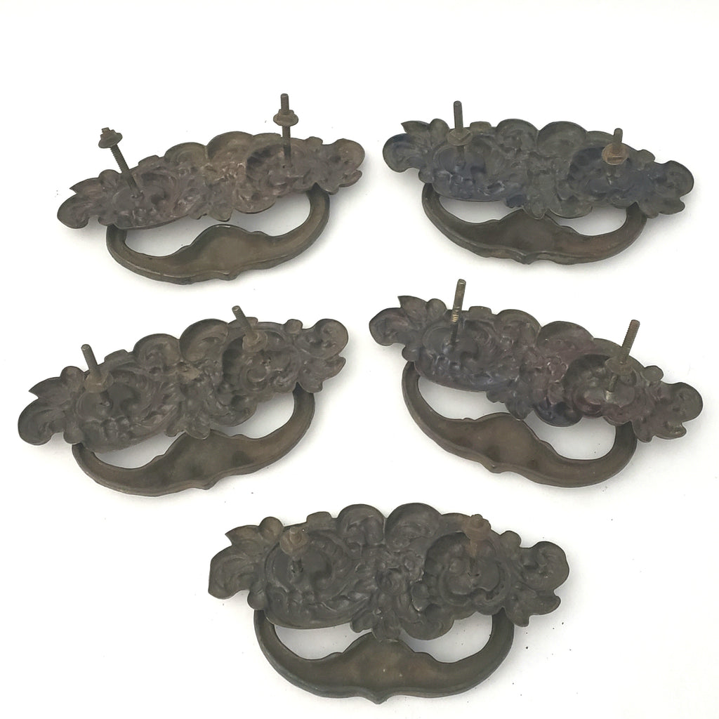 Antique Drawer Pulls Pressed Tin and Metal Matching Set of 5 Antique Drawer Pulls Pressed Tin and Metal Matching Set of 5