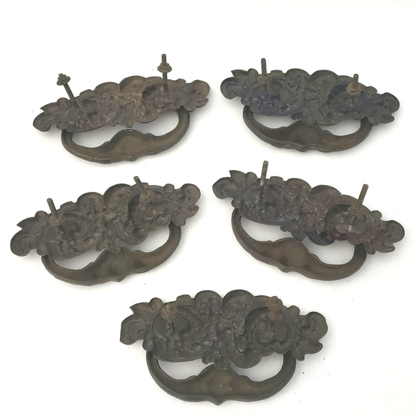 Antique Drawer Pulls Pressed Tin and Metal Matching Set of 5 - Architectural Salvage