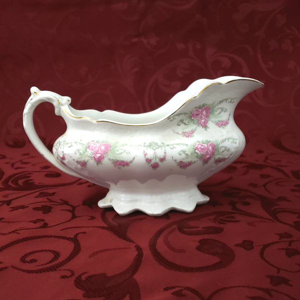 Antique Gravy Boat Pink Roses and Swags by Johnson Brothers England ~ 1891-1920