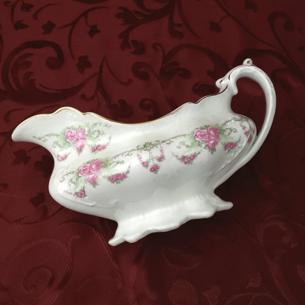 Antique Gravy Boat Pink Roses and Swags by Johnson Brothers England ~ 1891-1920