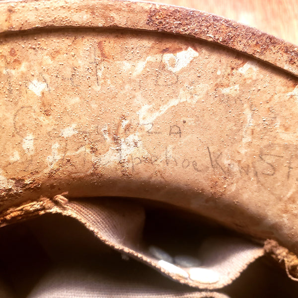 Original WWII Civilian Defense Messenger Steel Helmet and Arm Band  Signed ~1940's