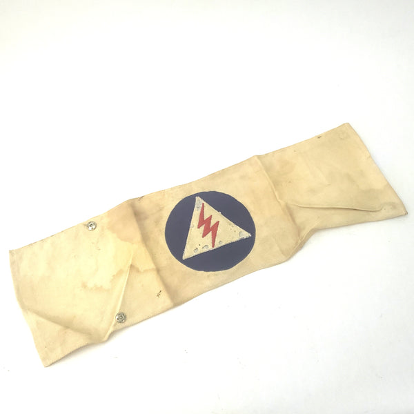 Original WWII Civilian Defense Messenger Steel Helmet and Arm Band  Signed ~1940's