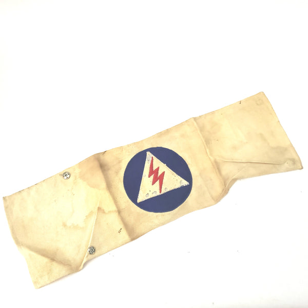 Original WWII Civilian Defense Messenger Steel Helmet and Arm Band  Signed ~1940's