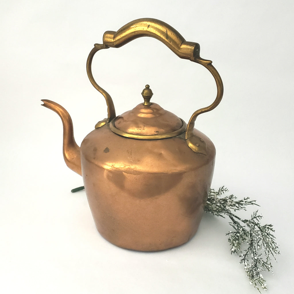 Antique Copper Tea Kettle Brass Handle with Gooseneck Spout 4 Pounds
